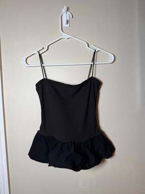 Blue Blush black Ribbed Bubble Hem Camisole
